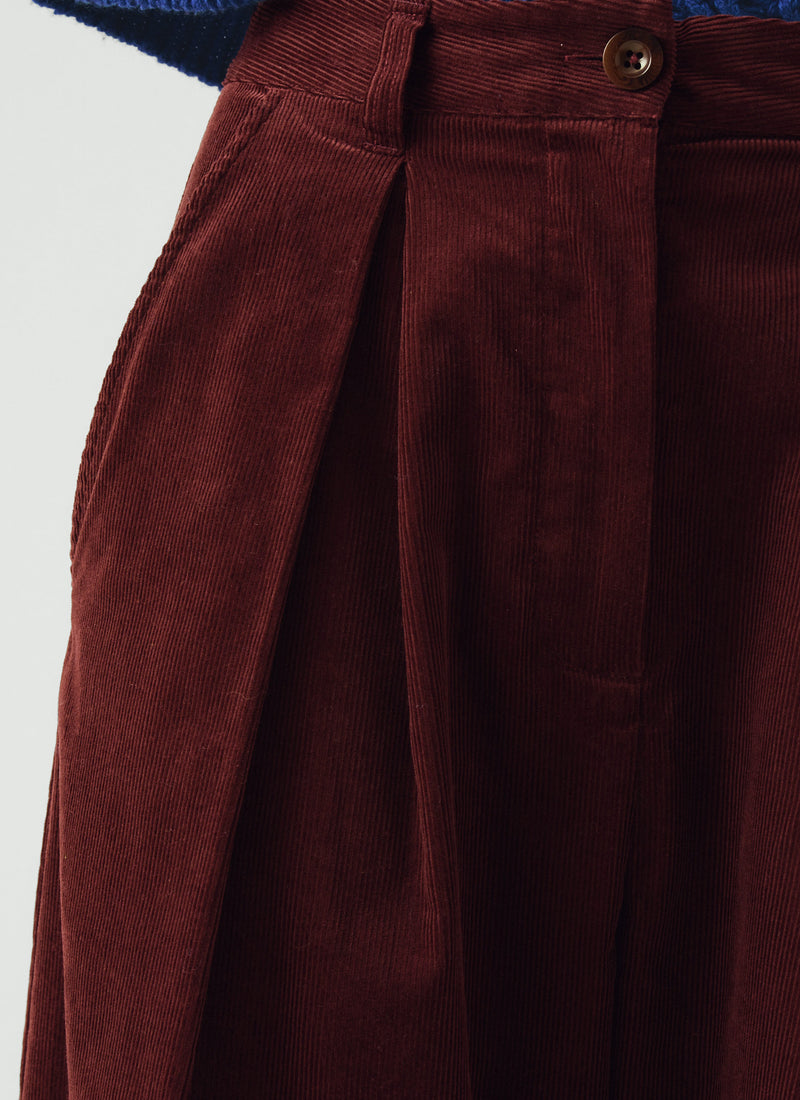 Organic Cord Box Pleat Trousers | Beetroot