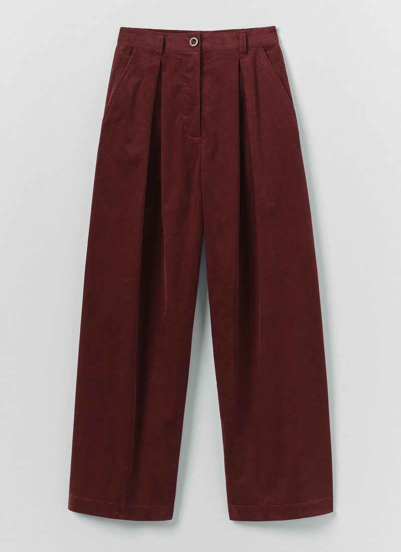 Organic Cord Box Pleat Trousers | Beetroot