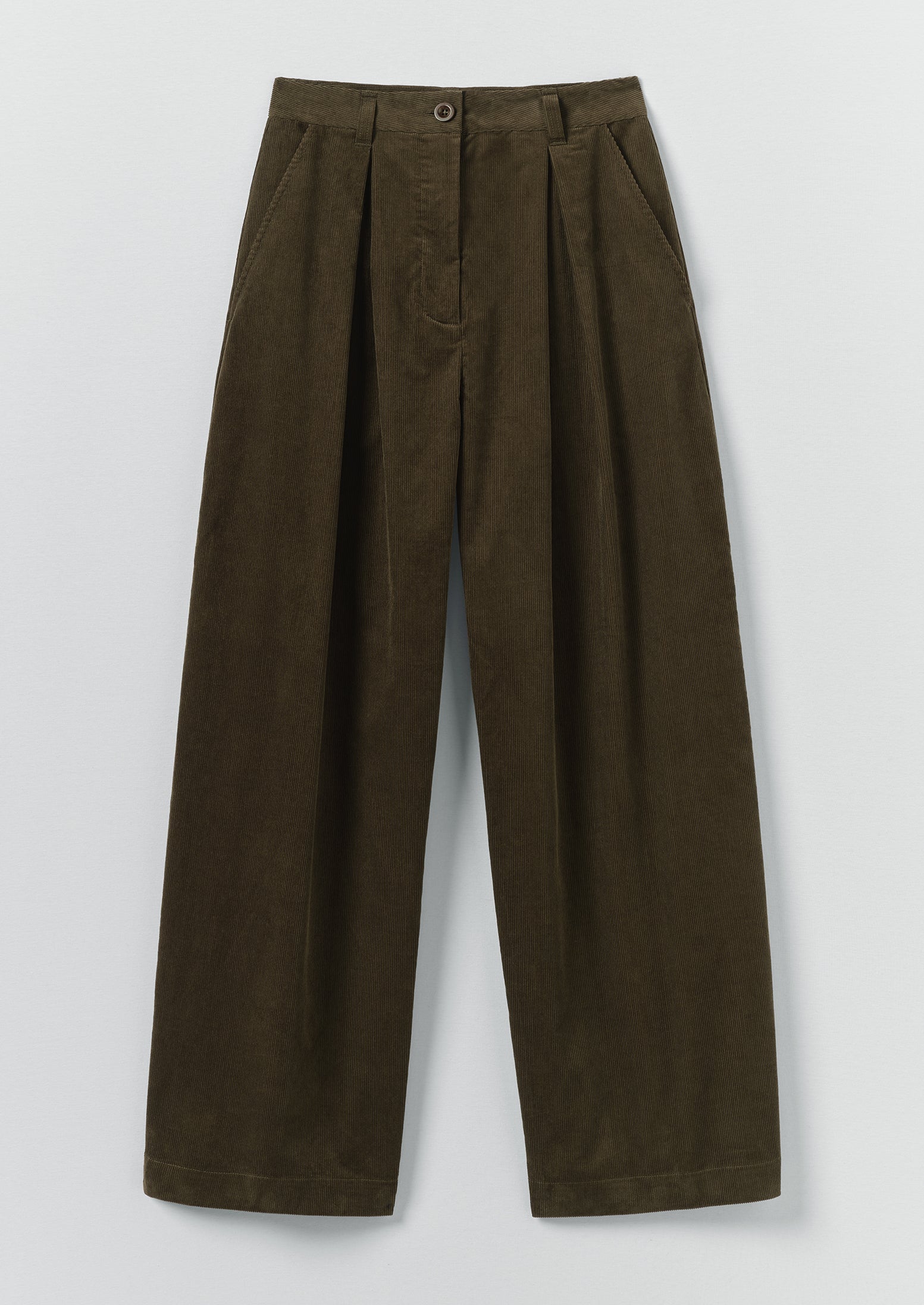 Organic Cord Box Pleat Trousers | Tent Green | TOAST