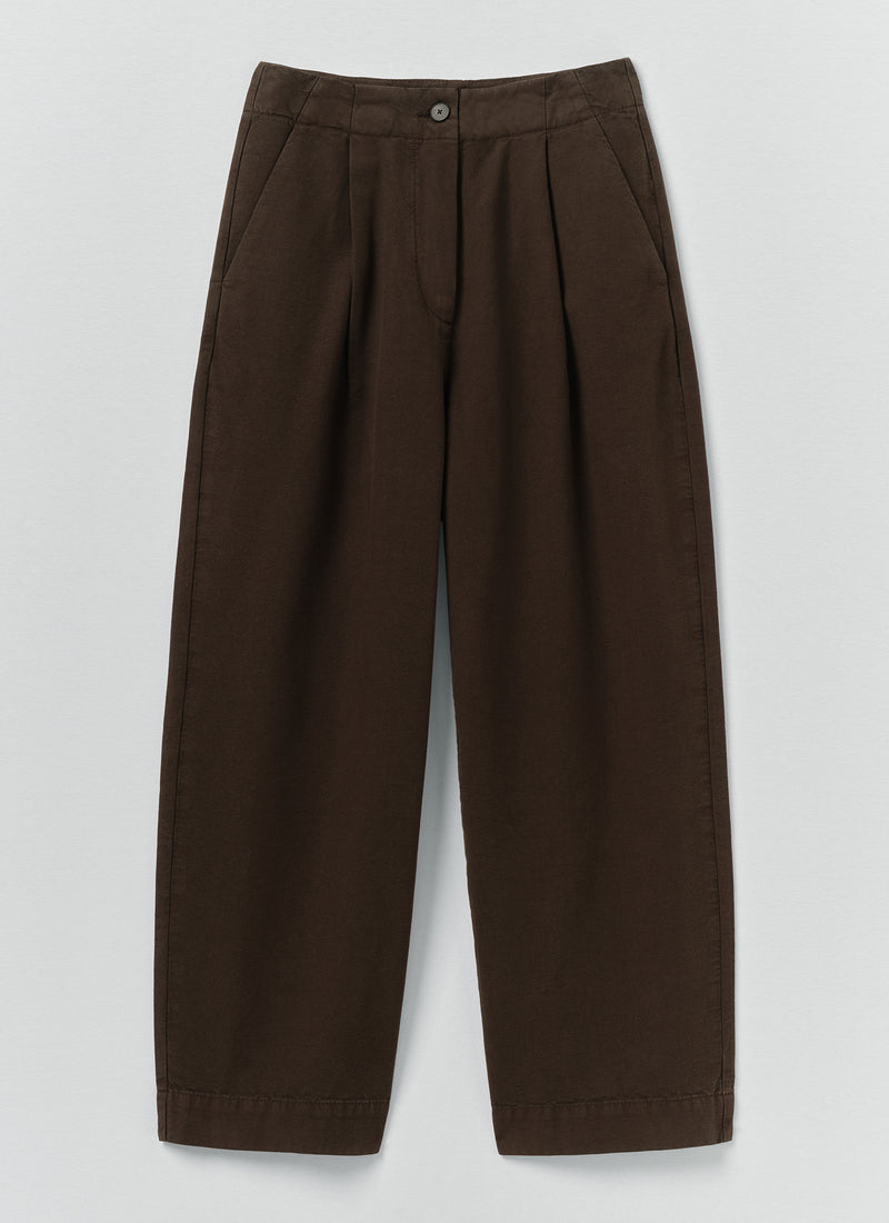 Pleat Front Garment Dyed Cotton Trousers | Black Walnut
