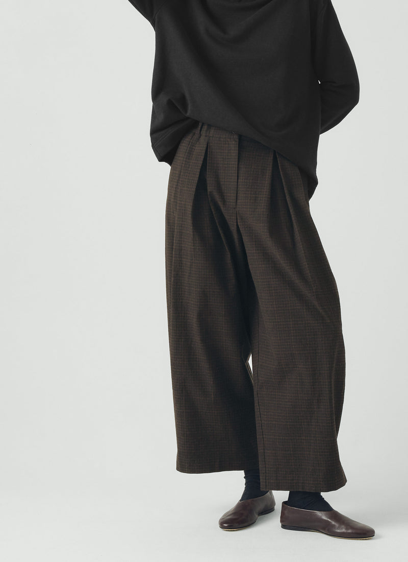 Carys Check Cotton Wool Wide Leg Trousers | Slate