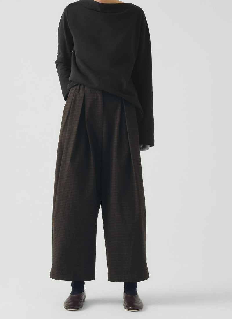 Carys Check Cotton Wool Wide Leg Trousers | Slate