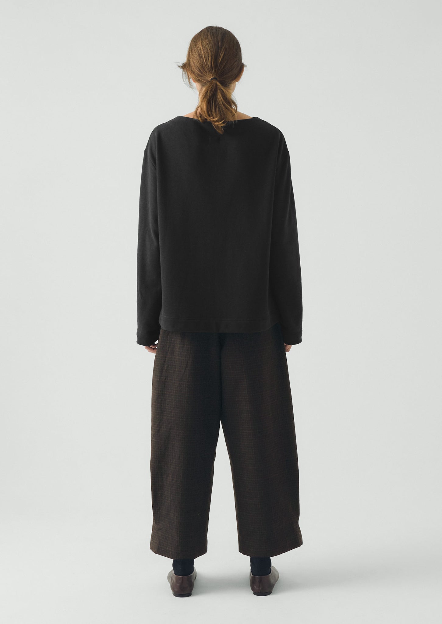 Check Cotton Wool Wide Leg Trousers | Slate