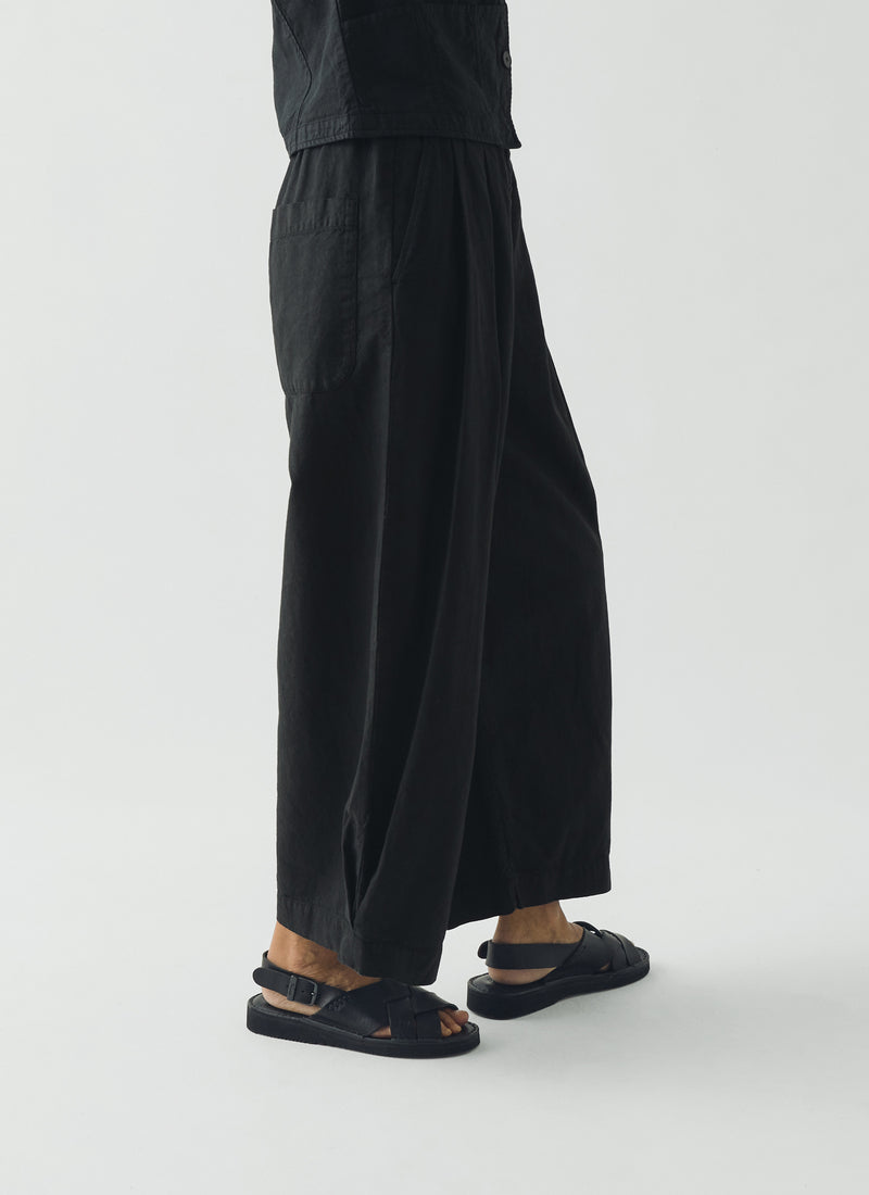 Carys Cotton Linen Canvas Wide Leg Trousers | Soft Black