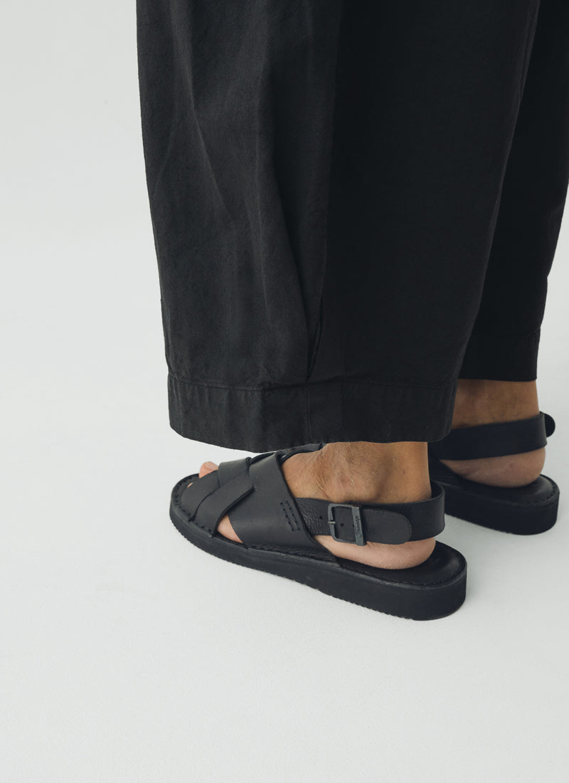 Carys Cotton Linen Canvas Wide Leg Trousers | Soft Black