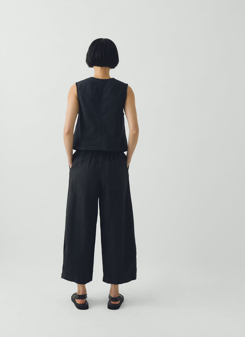 Carys Cotton Linen Canvas Wide Leg Trousers | Soft Black