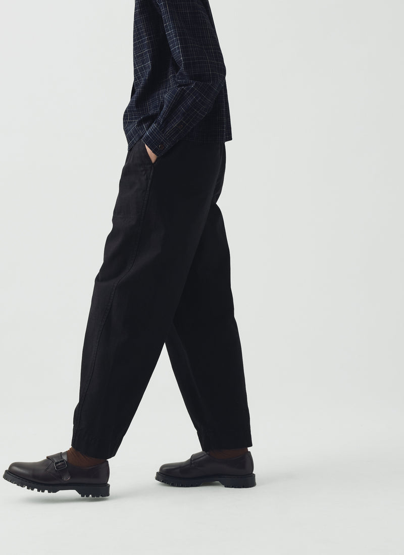 Cotton Twill Pull On Trousers | Blue Black
