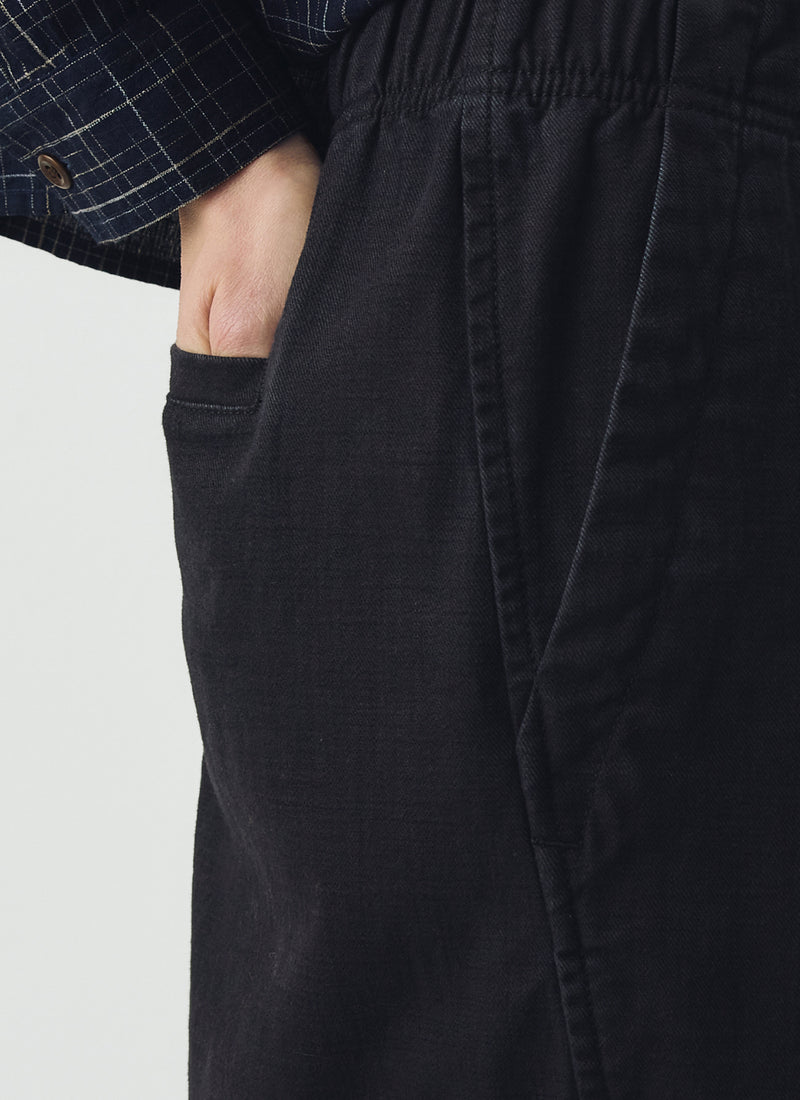 Cotton Twill Pull On Trousers | Blue Black