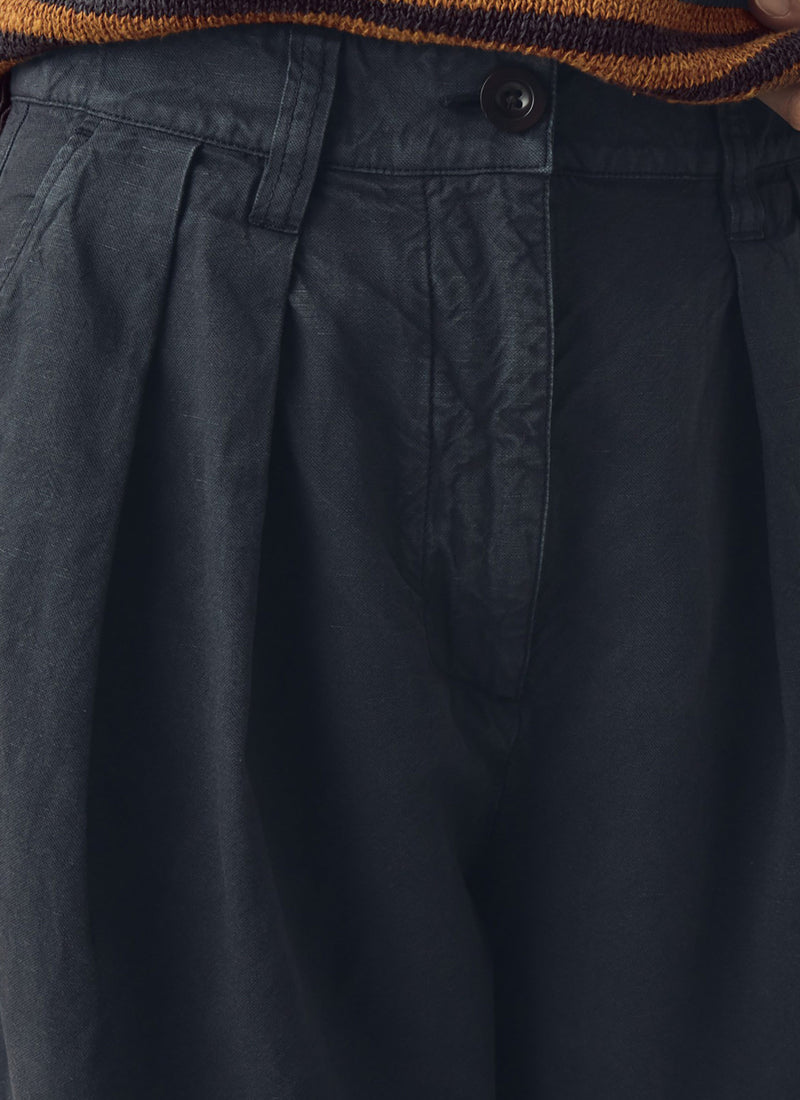 Cotton Linen Pleat Front Trousers | Slate