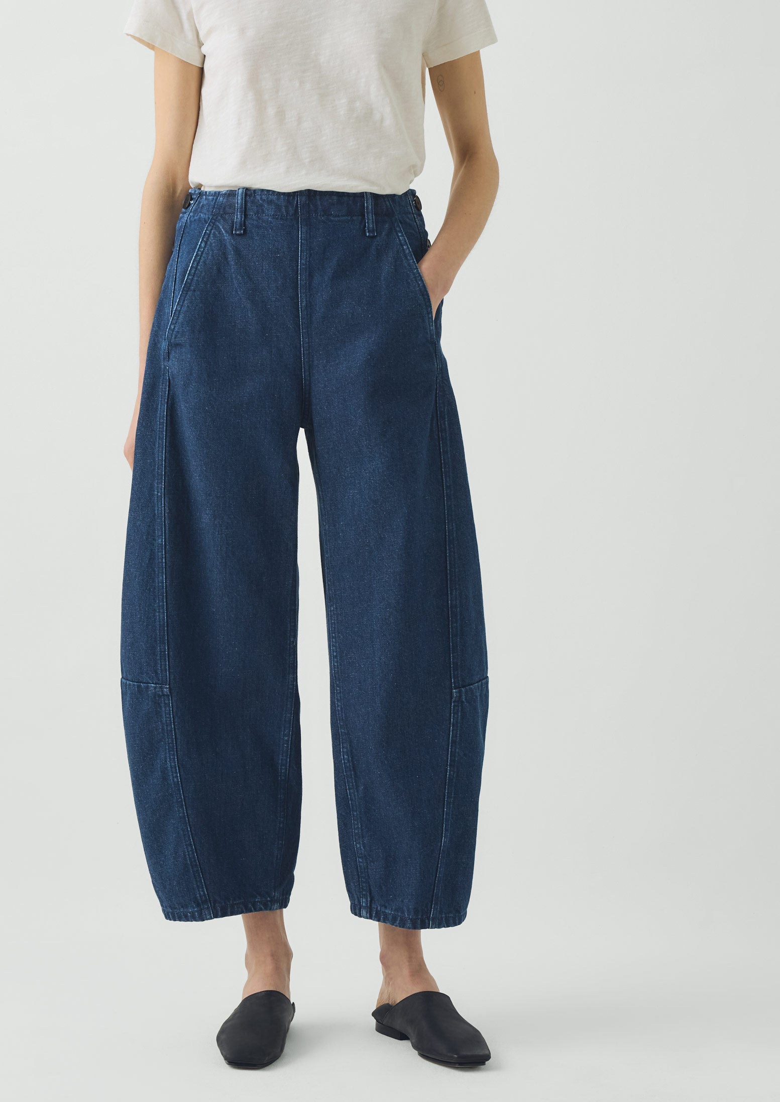 Twisted Seam Cotton Linen Denim Trousers | Indigo | TOAST