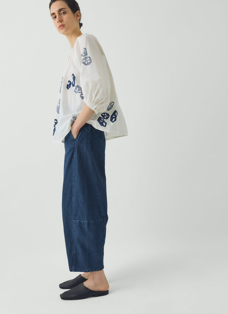 Twisted Seam Cotton Linen Denim Trousers | Indigo