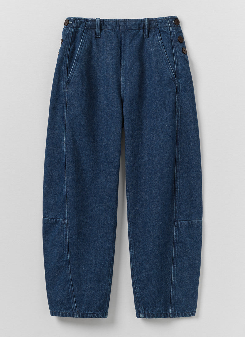 Twisted Seam Cotton Linen Denim Trousers | Indigo