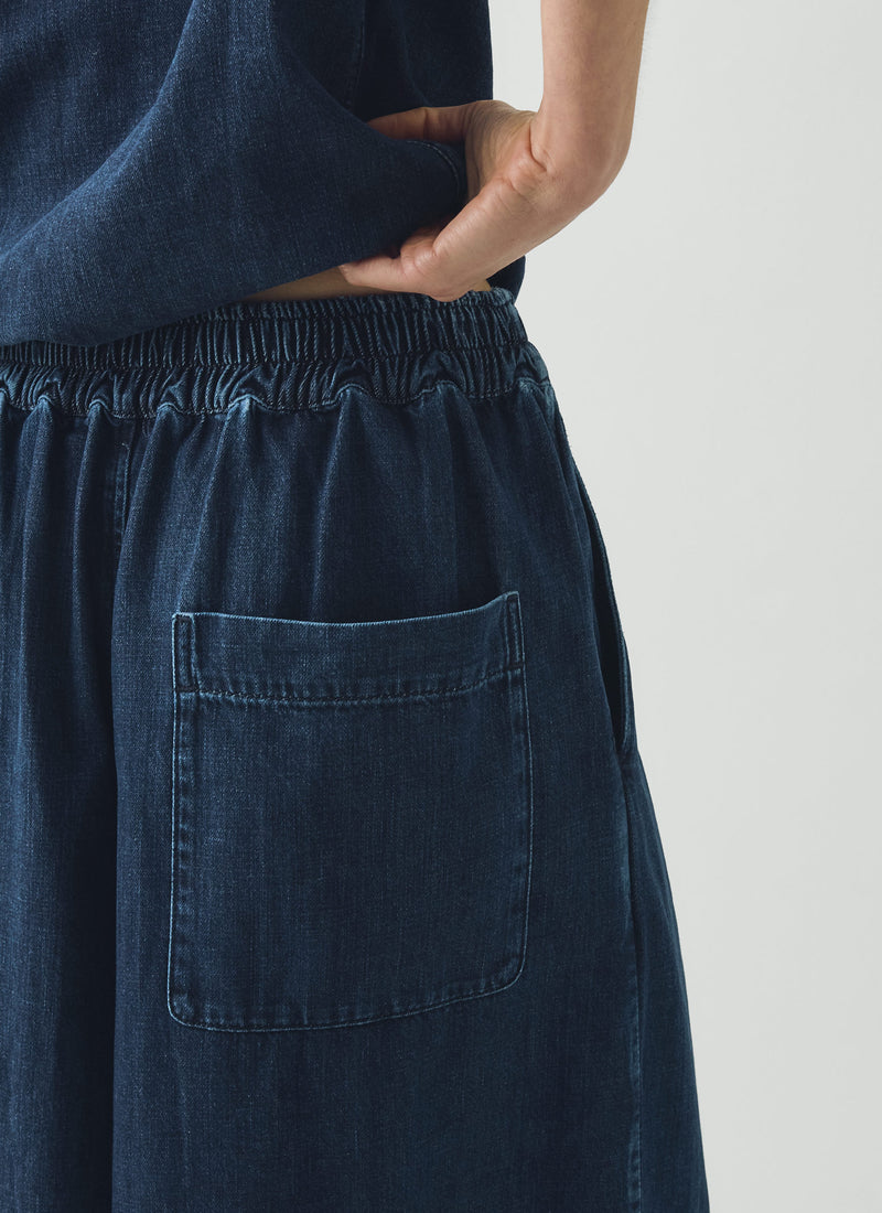 Indigo Denim Pull On Cropped Trousers | Indigo