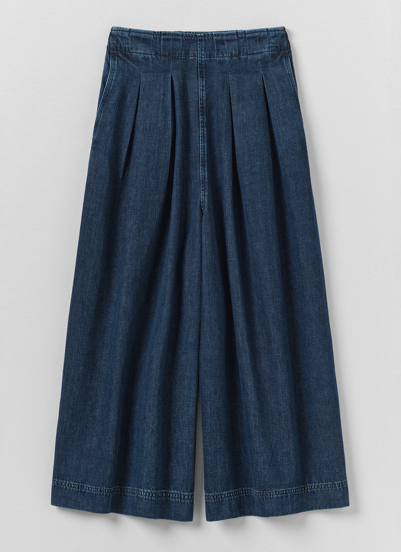 Indigo Denim Pull On Cropped Trousers | Indigo