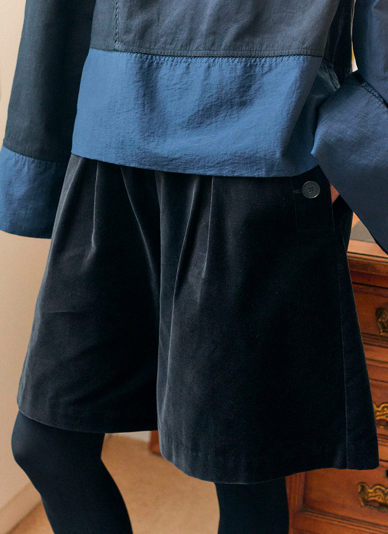 Pleat Front Cotton Velvet Shorts | Brown Slate