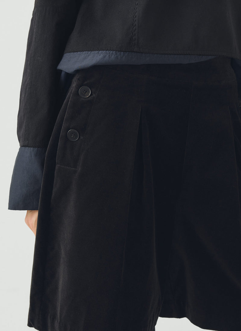 Pleat Front Cotton Velvet Shorts | Brown Slate