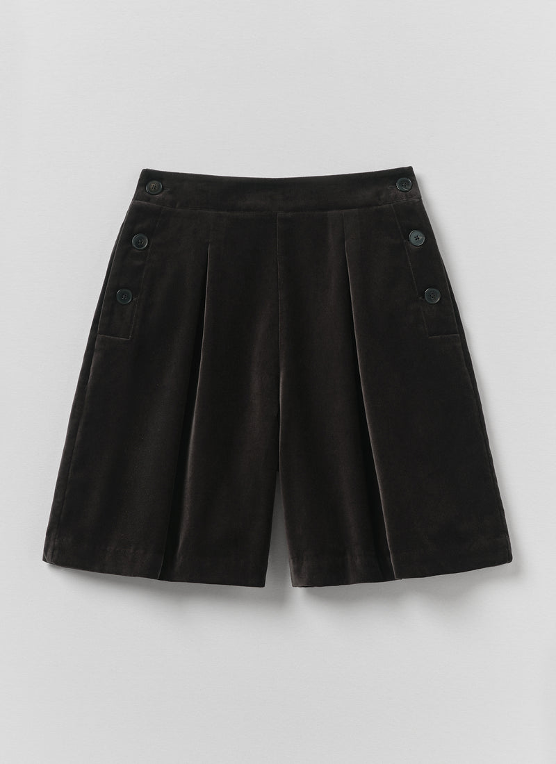 Pleat Front Cotton Velvet Shorts | Brown Slate