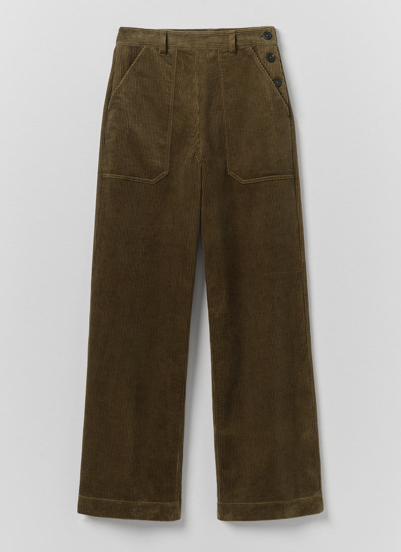Annie Cord Full Length Trousers | Bronze Green