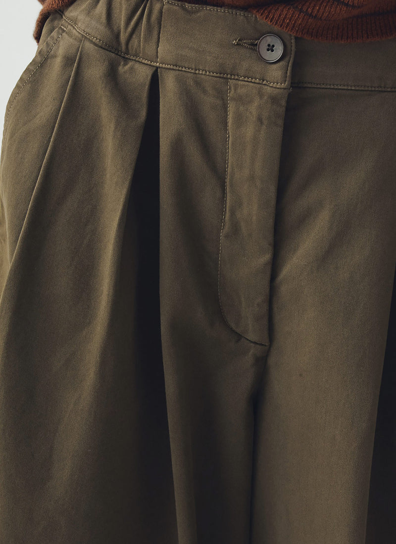 Carys Cotton Wide Leg Trousers | Deep Khaki