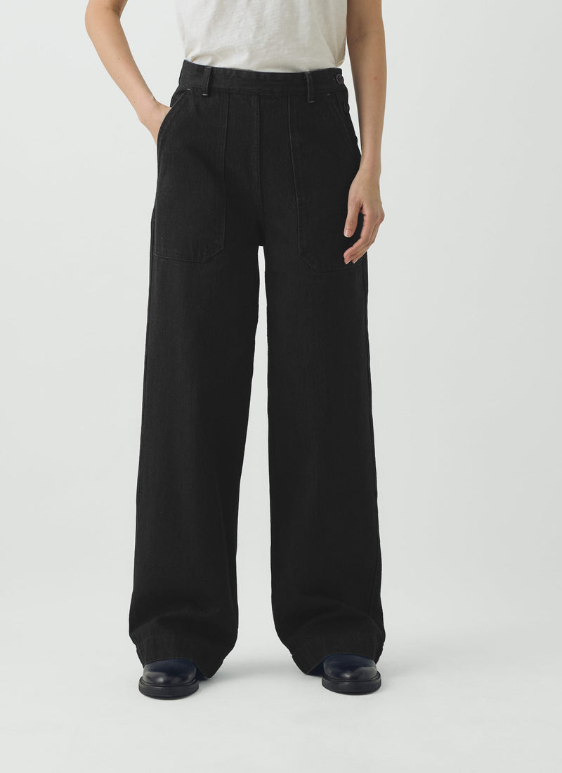 Annie Organic Denim Side Button Trousers | Carbon Black
