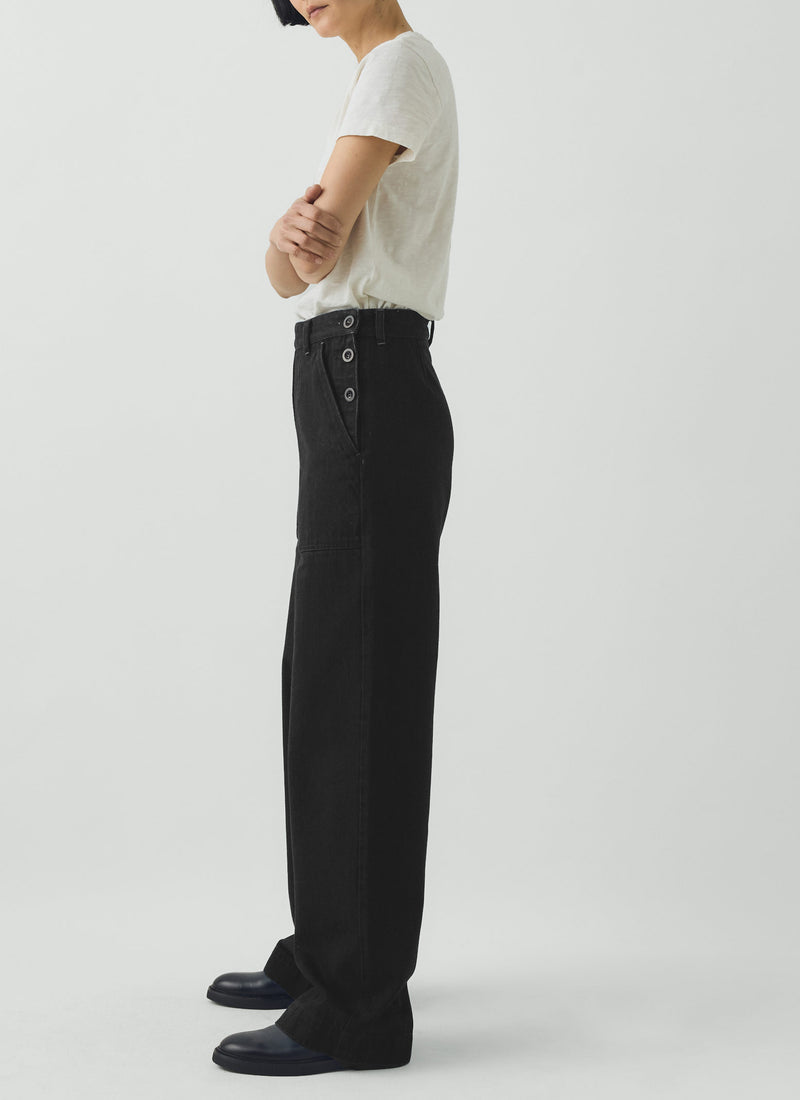 Annie Organic Denim Side Button Trousers | Carbon Black