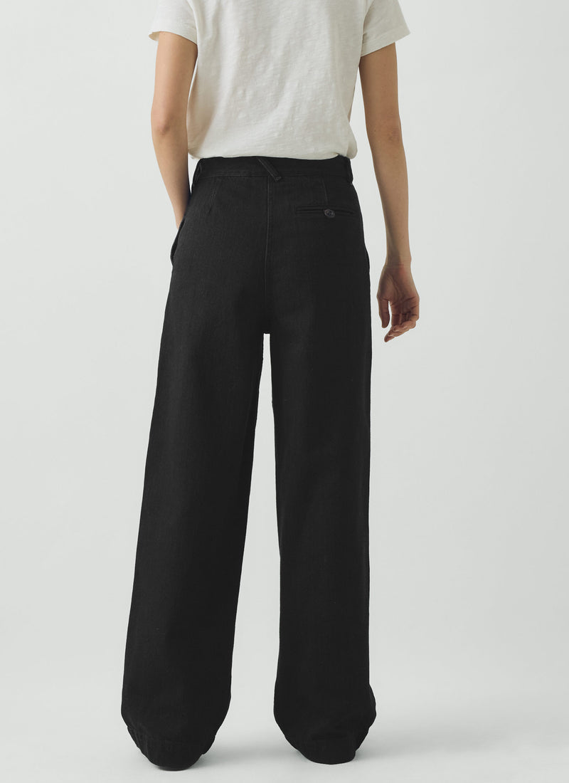 Annie Organic Denim Side Button Trousers | Carbon Black