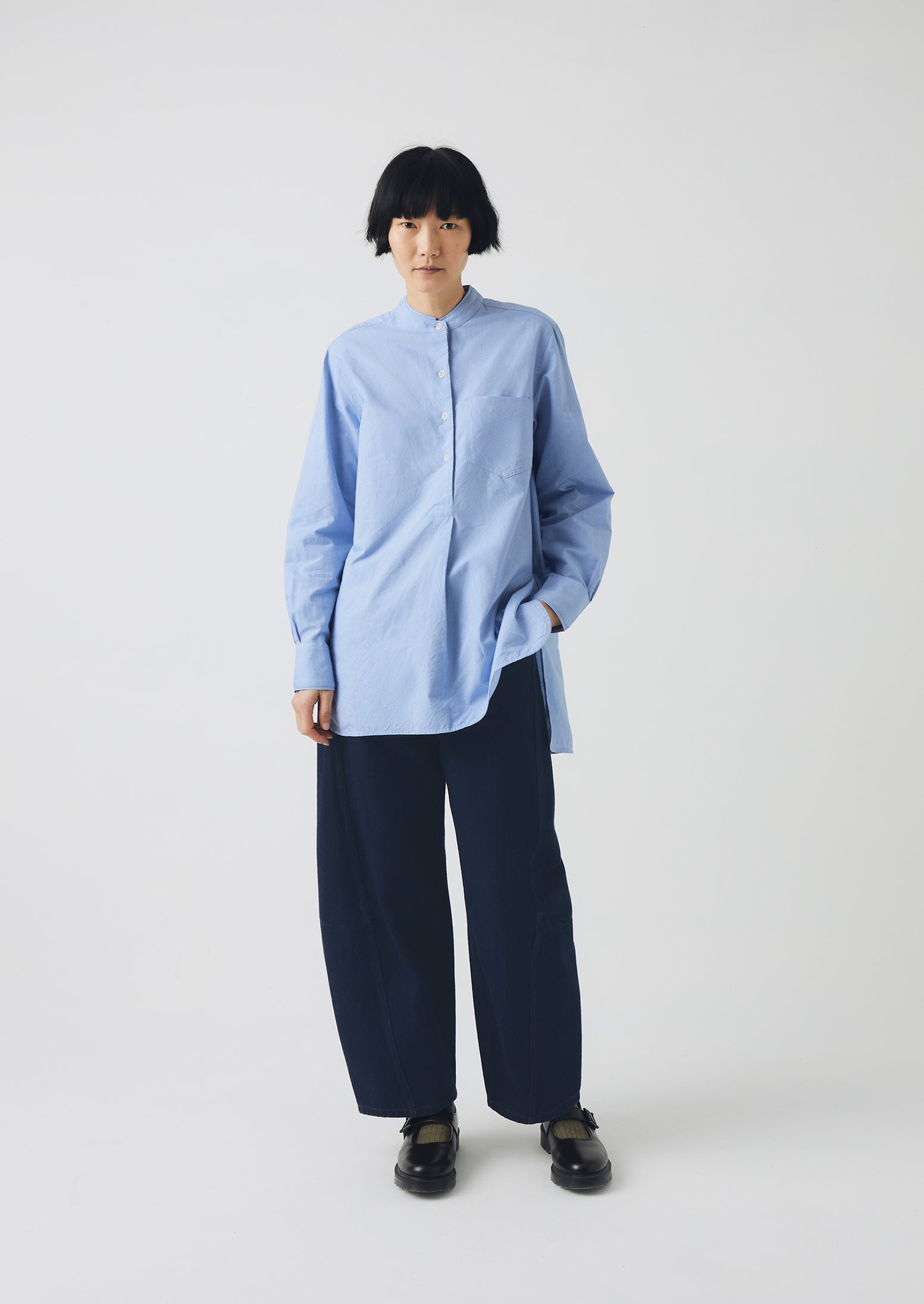 Taro Cotton Oxford Long Shirt | Chambray | TOAST