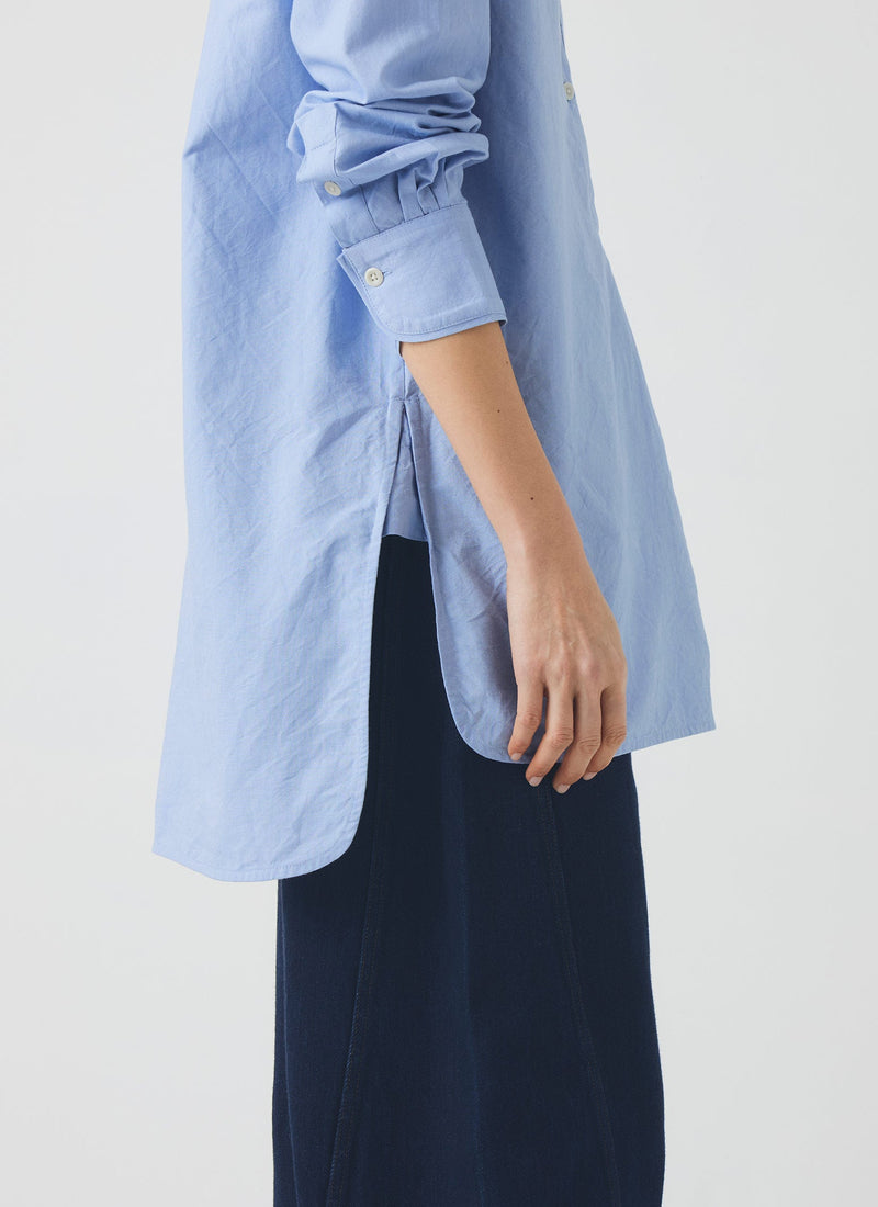 Taro Cotton Oxford Long Shirt | Chambray