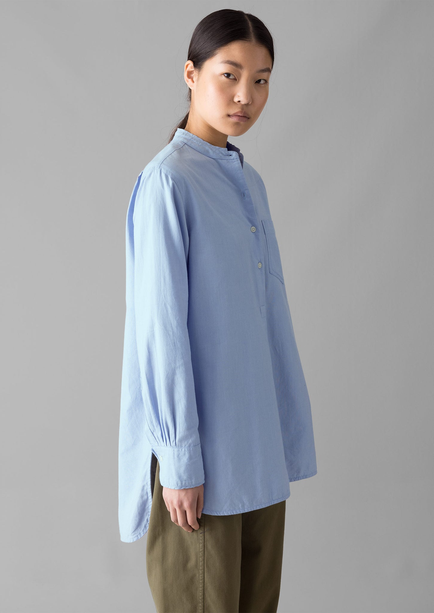 Taro Cotton Oxford Long Shirt Chambray TOAST