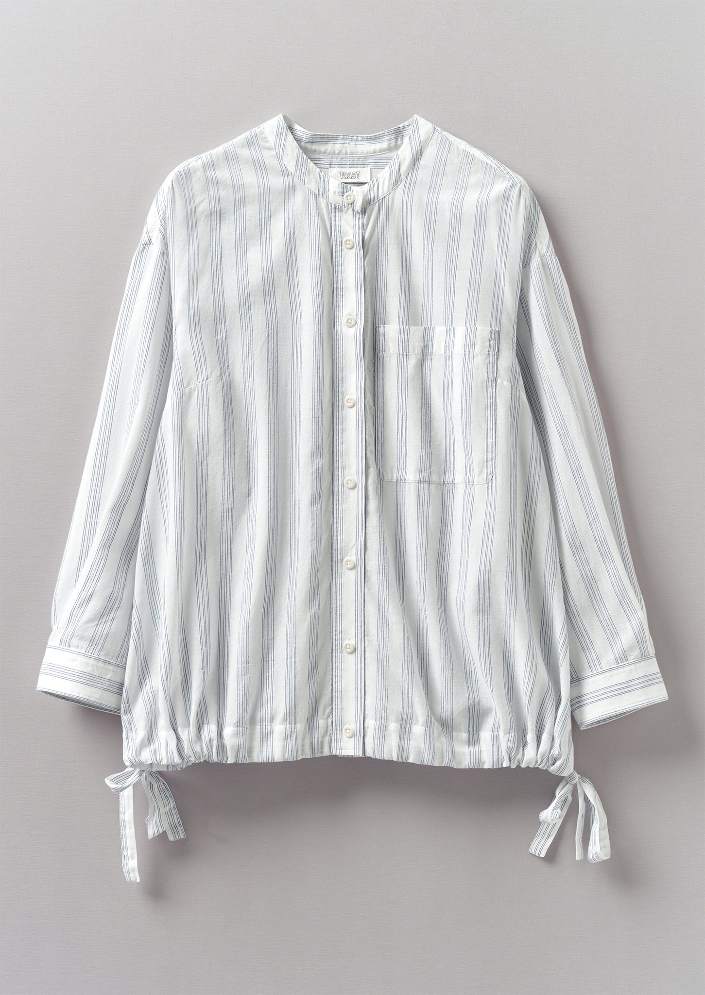 Drawstring Hem Stripe Cotton Shirt | Delft Blue/Off White