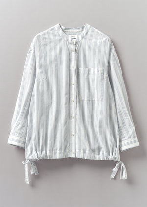 Drawstring Hem Stripe Cotton Shirt | Delft Blue/Off White