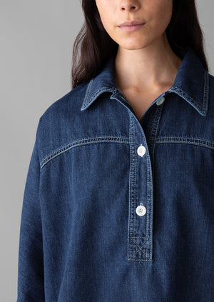 Half Placket Denim Shirt | Indigo/MidBlue