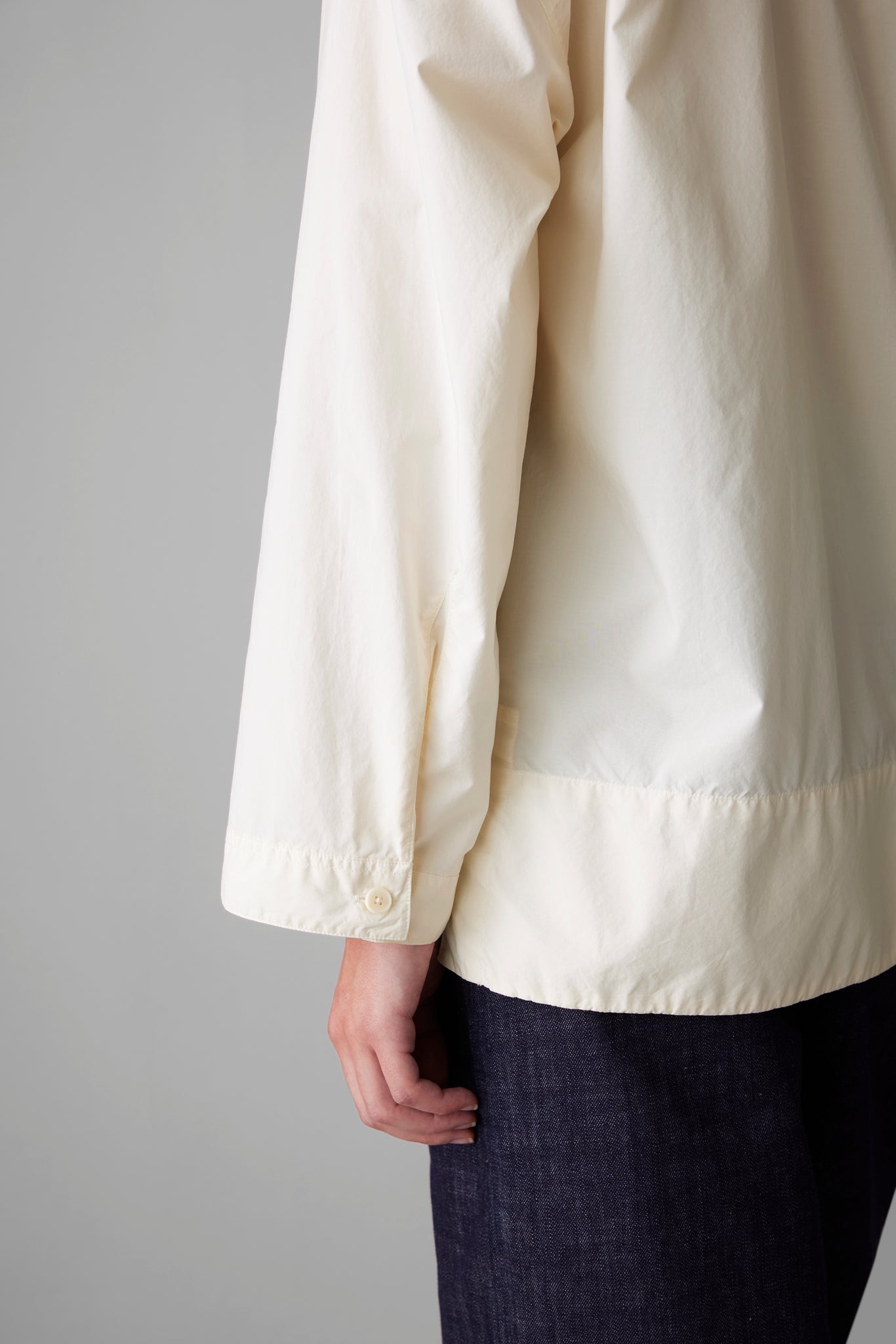 Tie Neck Cotton Poplin Shirt | Ecru