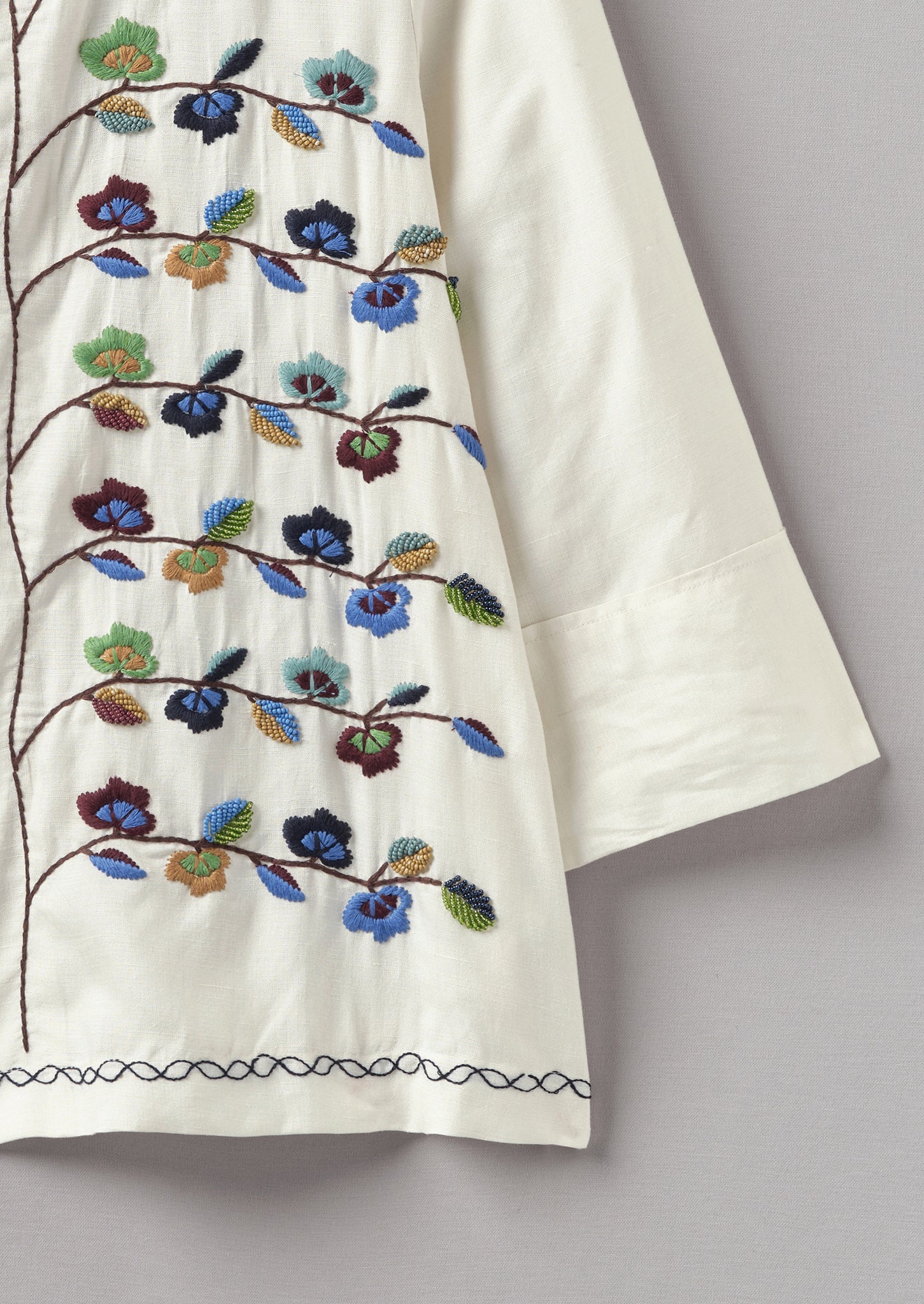 Trailing Flower Hand Embroidered Shirt | Ecru/Multi