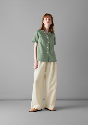 Cotton Linen Short Sleeve Shirt | Sage