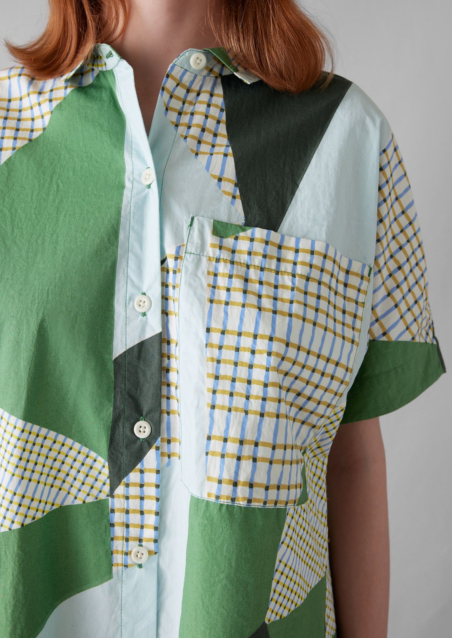 Patchwork Print Cotton Shirt | Sage