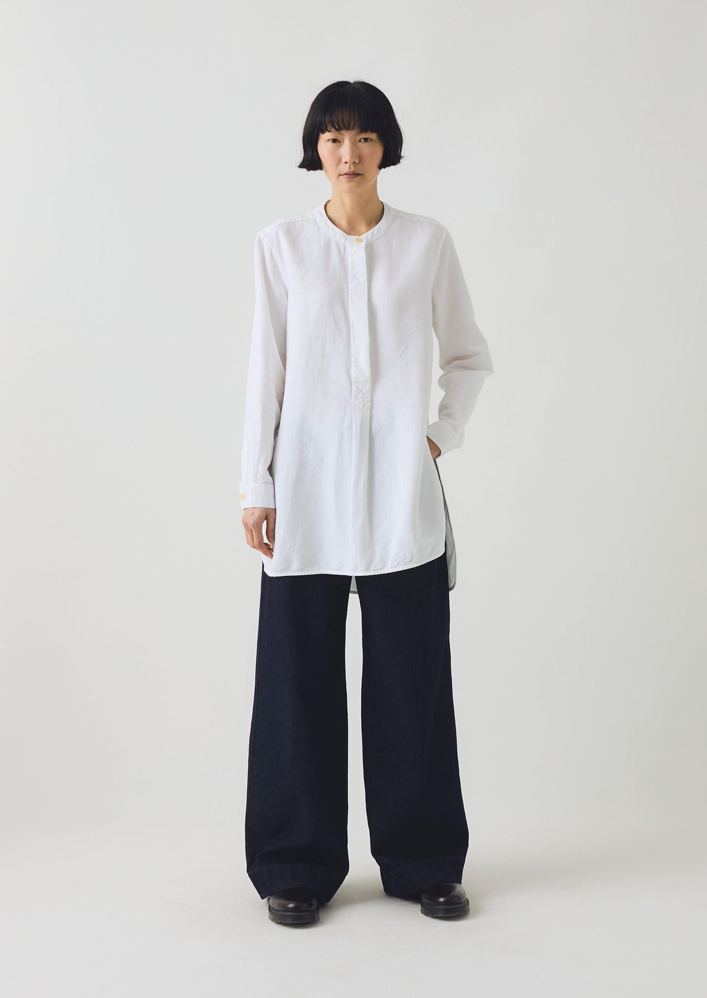 Elena Cotton Linen Tunic Shirt | Paper White