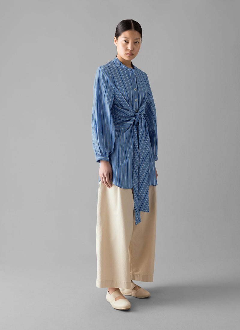 Stripe Poplin Wrap Front Shirt | Sodalite Blue