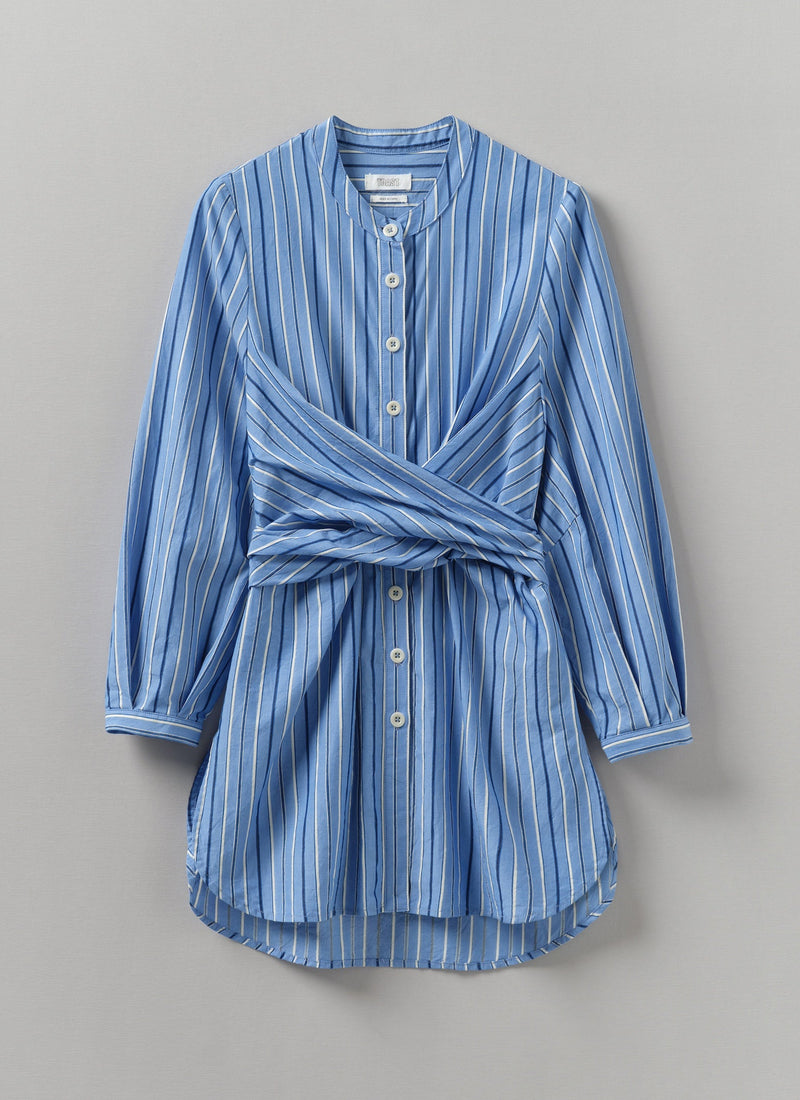 Stripe Poplin Wrap Front Shirt | Sodalite Blue