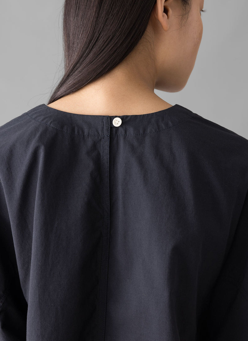 Textured Cotton Poplin V-Neck Top | Ink