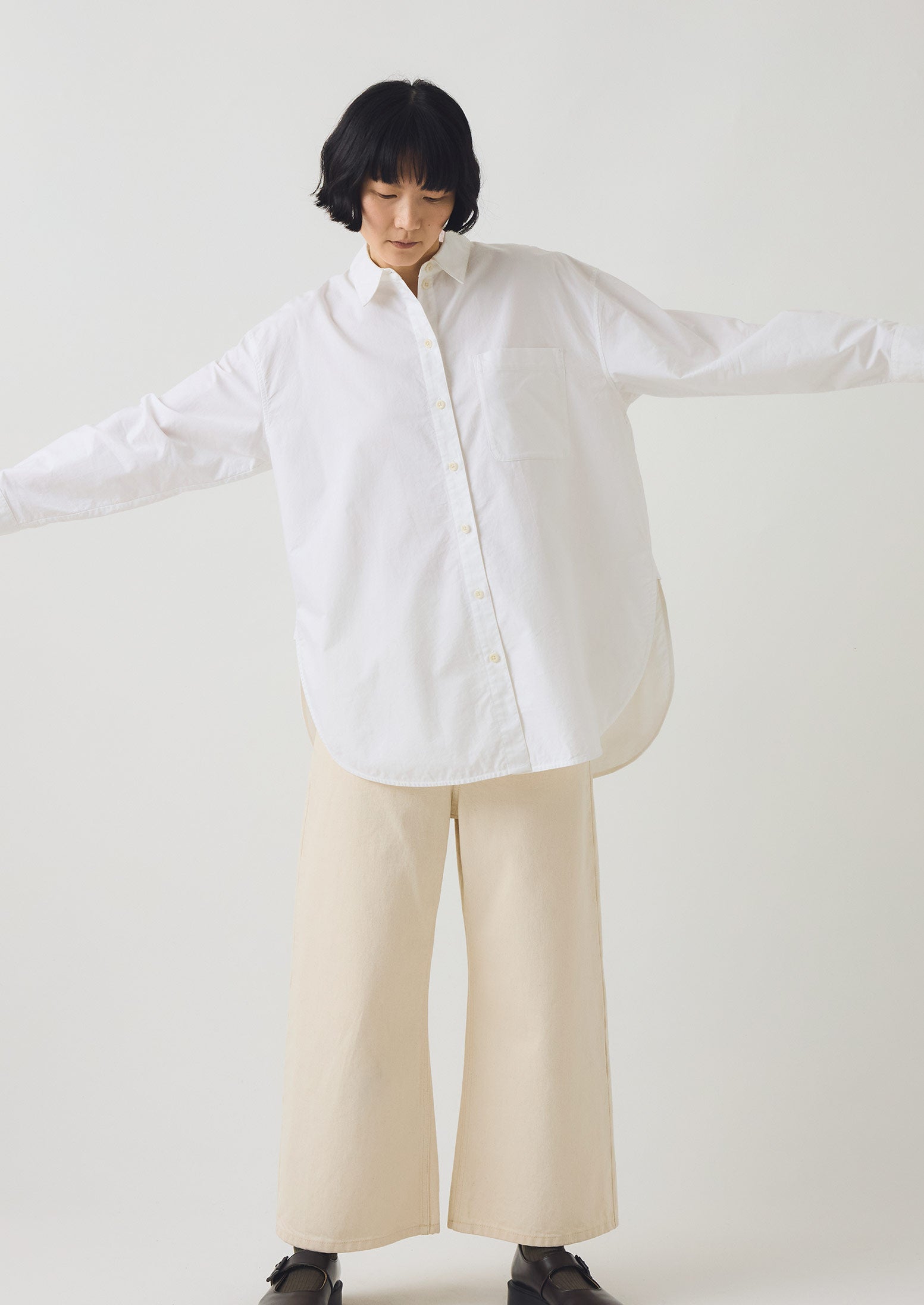 Cotton Oxford Oversized Long Shirt | White | TOAST