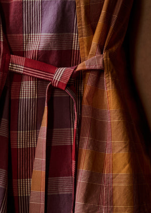 Tie Front Panelled Check Cotton Top | Bright Red/Wisteria