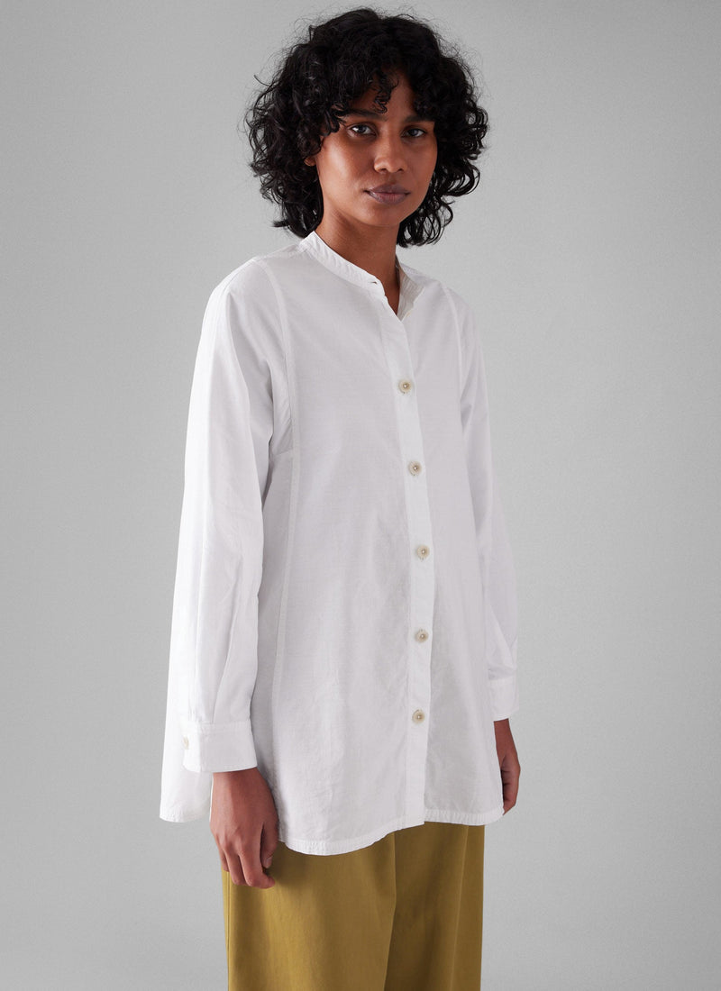 Raised Stripe Cotton Poplin Shirt | Paper White