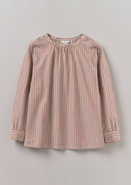 Stripe Cotton Gathered Smock Top Brick Ecru