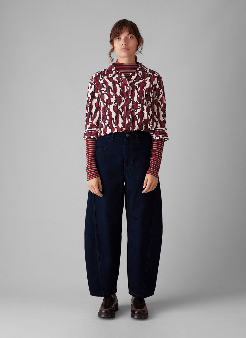 Gia Ribbon Print Shirt | Ecru/Garnet