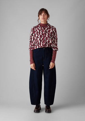 Gia Ribbon Print Shirt | Ecru/Garnet
