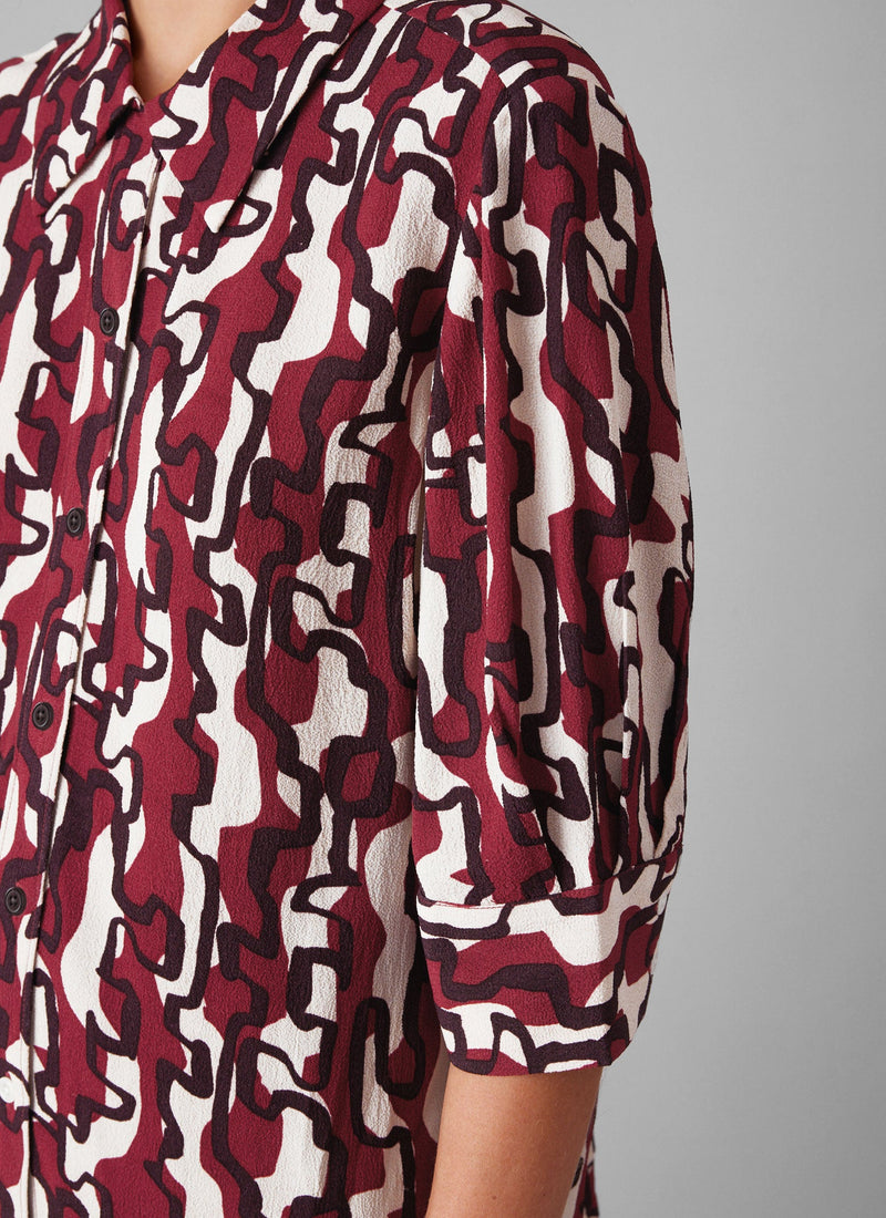 Gia Ribbon Print Shirt | Ecru/Garnet