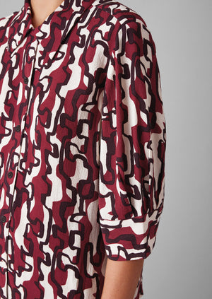 Gia Ribbon Print Shirt | Ecru/Garnet