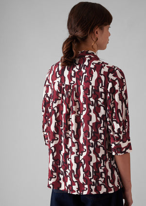 Gia Ribbon Print Shirt | Ecru/Garnet