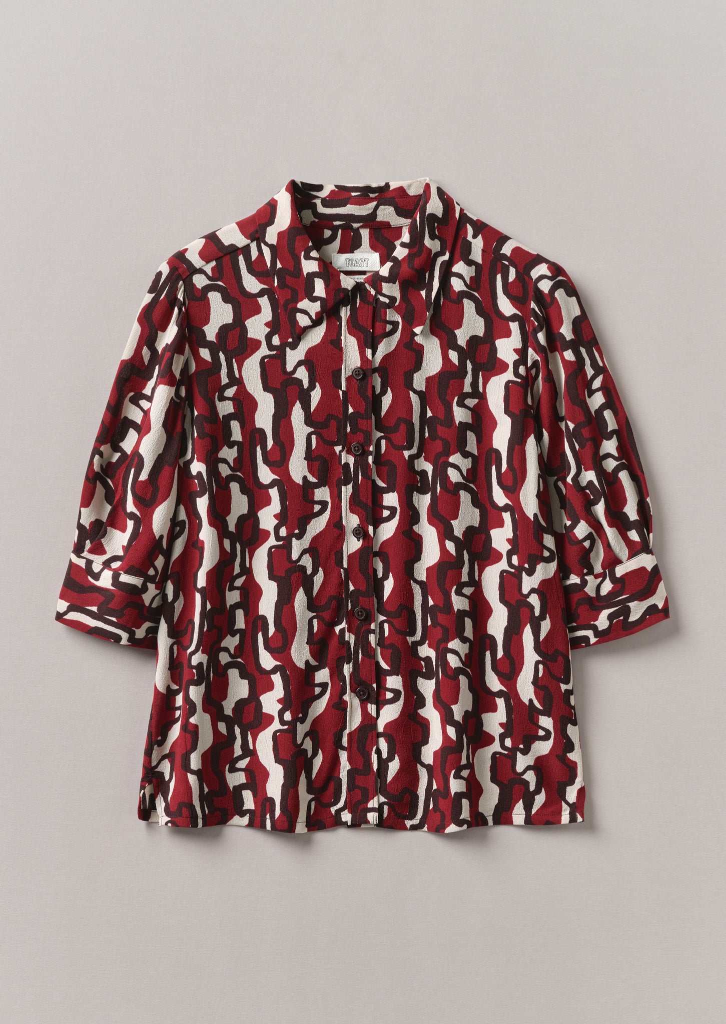 Gia Ribbon Print Shirt | Ecru/Garnet
